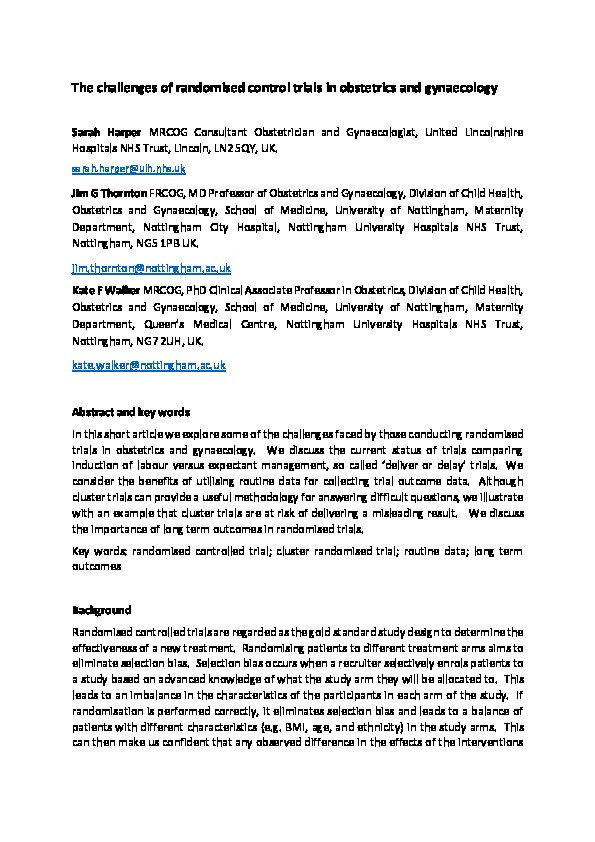 The challenges of randomised control trials in obstetrics and gynaecology Thumbnail