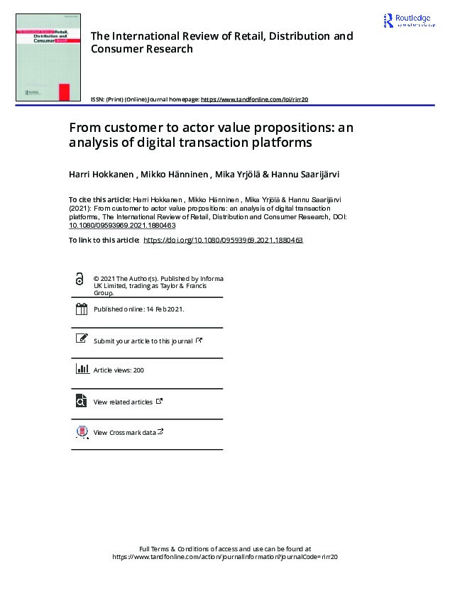 From customer to actor value propositions: an analysis of digital transaction platforms Thumbnail