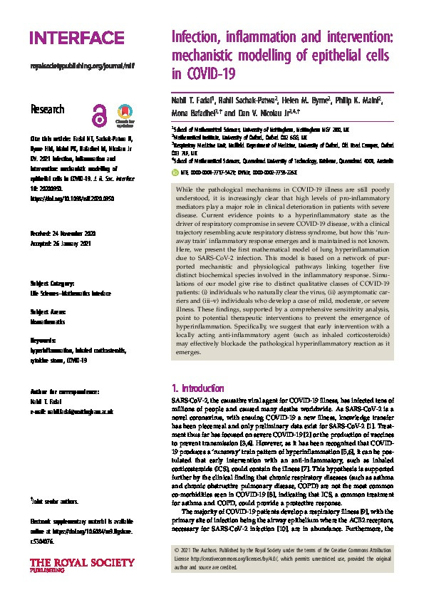 Infection, inflammation and intervention: mechanistic modelling of epithelial cells in COVID-19 Thumbnail