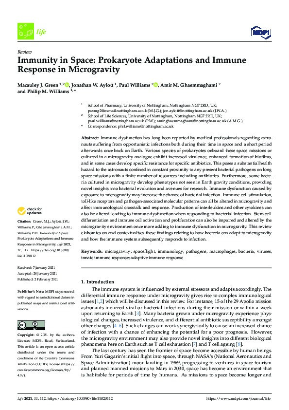 Immunity in space: prokaryote adaptations and immune response in microgravity Thumbnail