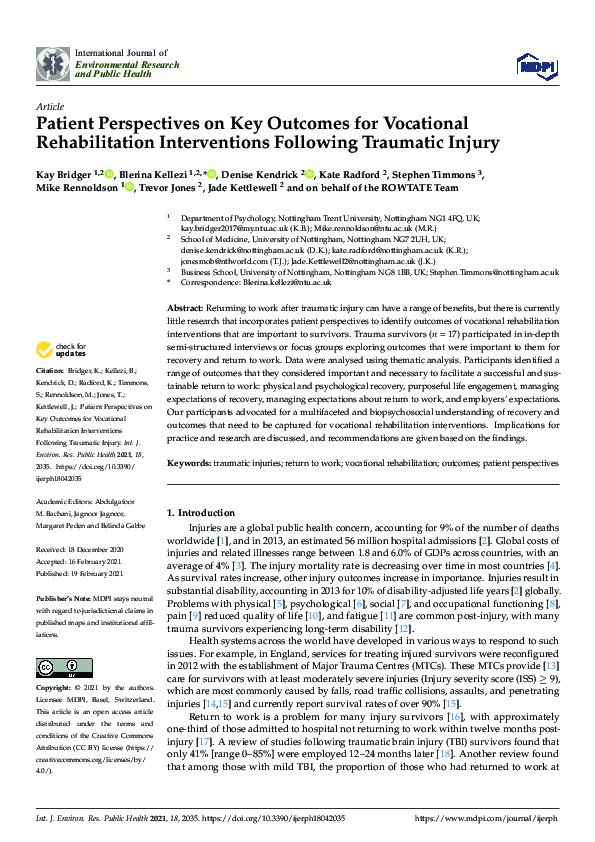 Patient Perspectives on Key Outcomes for Vocational Rehabilitation Interventions Following Traumatic Injury Thumbnail