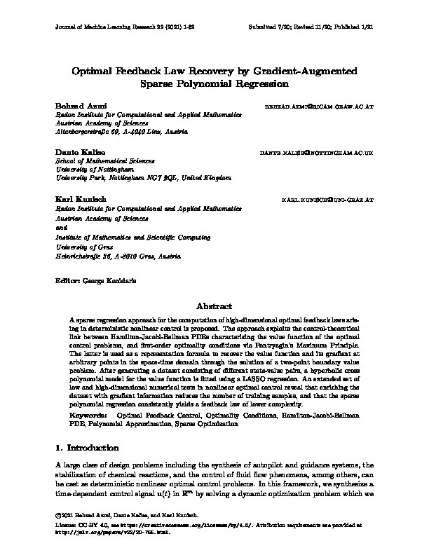 Optimal feedback law recovery by gradient-augmented sparse polynomial regression Thumbnail