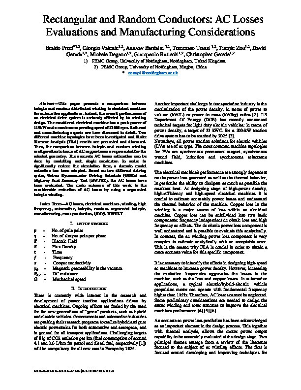 Rectangular and Random Conductors: AC Losses Evaluations and Manufacturing Considerations Thumbnail