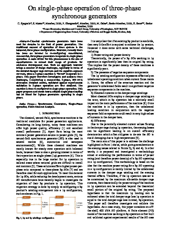 On single-phase operation of three-phase synchronous generators Thumbnail