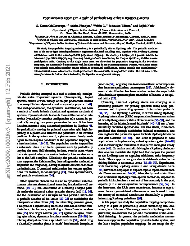 Population trapping in a pair of periodically driven Rydberg atoms Thumbnail