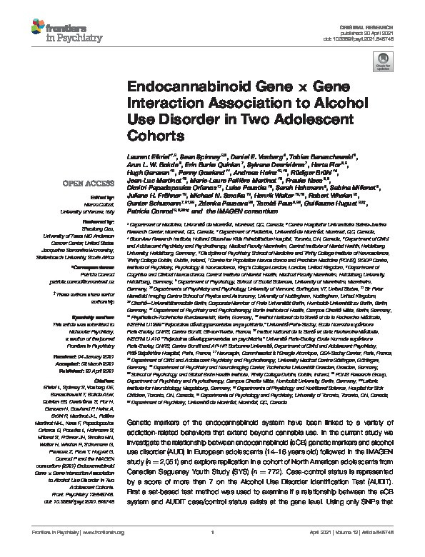 Endocannabinoid Gene x Gene Interaction Association to Alcohol Use Disorder in two Adolescent Cohorts Thumbnail