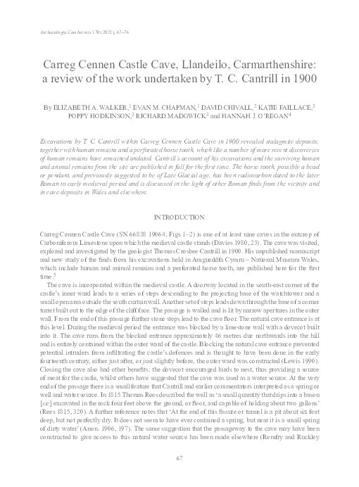 Carreg Cennen Castle Cave, Carmarthenshire: a review of work undertaken by T.C. Cantrill in 1900 Thumbnail