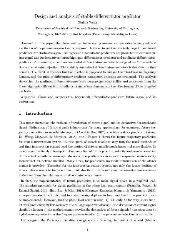 Design and analysis of stable differentiator-predictor Thumbnail