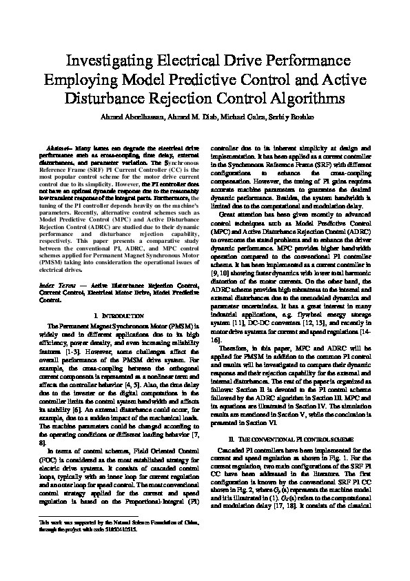 Investigating Electrical Drive Performance Employing Model Predictive Control and Active Disturbance Rejection Control Algorithms Thumbnail