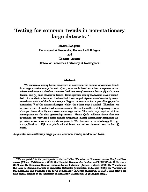 Testing for Common Trends in Nonstationary Large Datasets Thumbnail