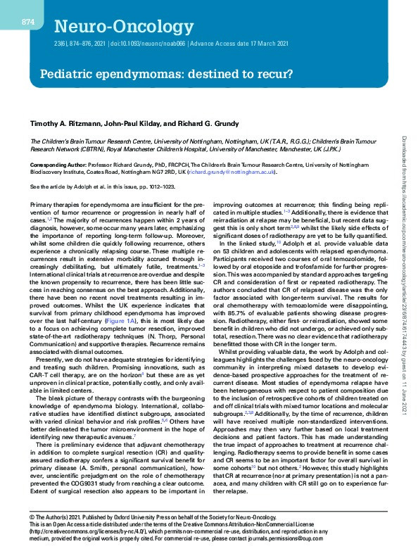 Paediatric ependymomas: destined to recur? Thumbnail