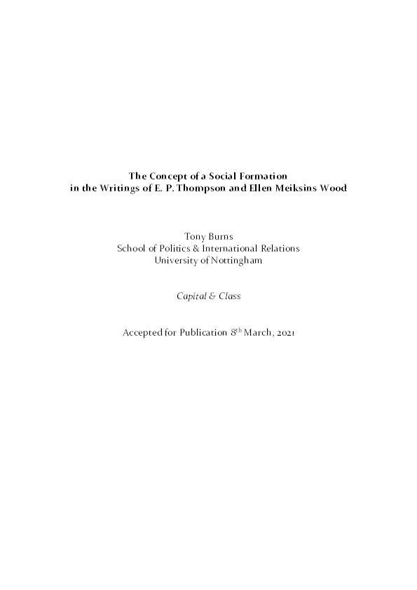 The concept of a social formation in the writings of E. P. Thompson and Ellen Meiksins Wood Thumbnail