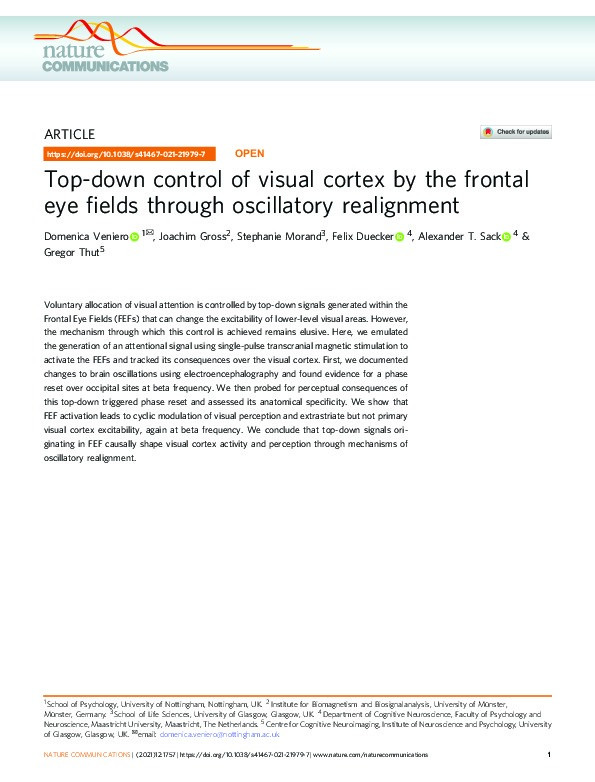 Top-down control of visual cortex by the frontal eye fields through oscillatory realignment Thumbnail