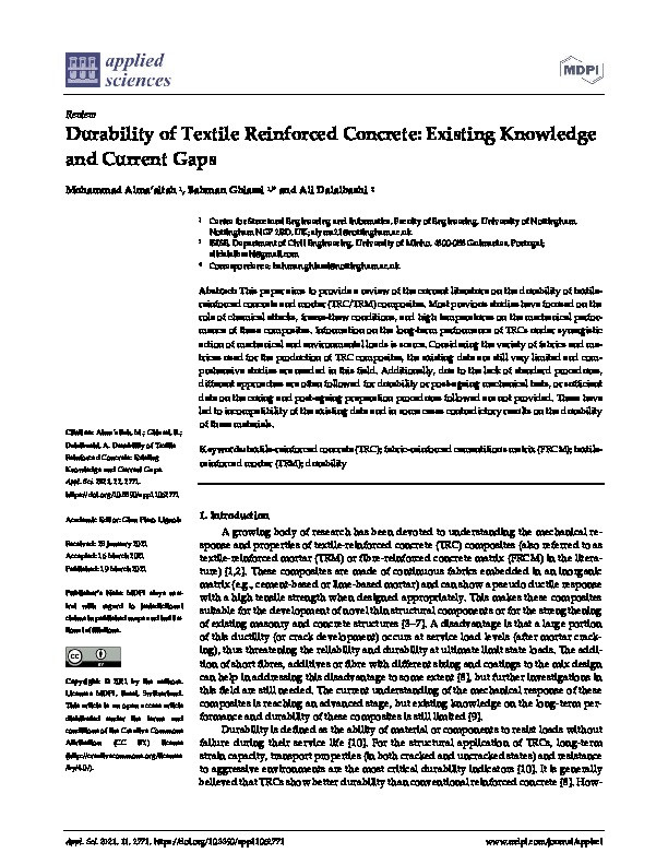 Durability of Textile Reinforced Concrete: Existing Knowledge and Current Gaps Thumbnail