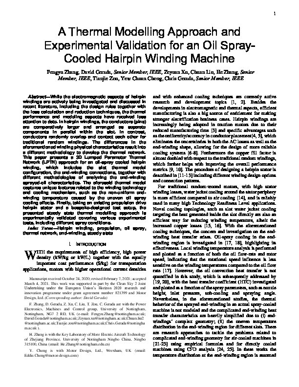 A Thermal Modelling Approach and Experimental Validation for an Oil Spray-Cooled Hairpin Winding Machine Thumbnail