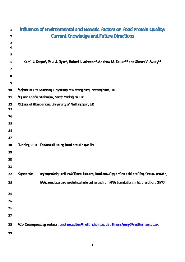 Influence of environmental and genetic factors on food protein quality: current knowledge and future directions Thumbnail