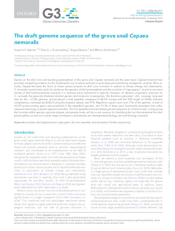 The draft genome sequence of the grove snail Cepaea nemoralis Thumbnail