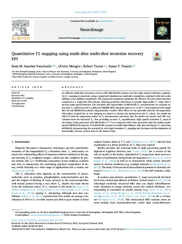 Quantitative T1 mapping using multi-slice multi-shot inversion recovery EPI Thumbnail