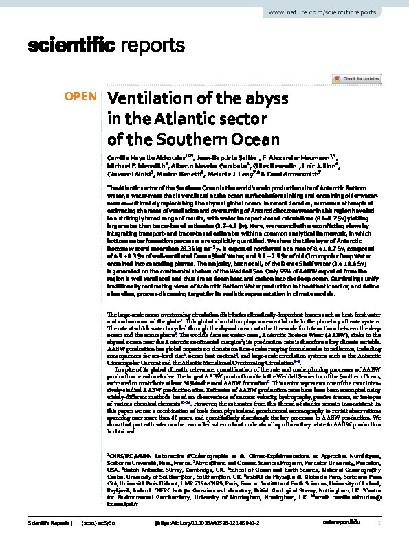 Ventilation of the abyss in the Atlantic sector of the Southern Ocean Thumbnail