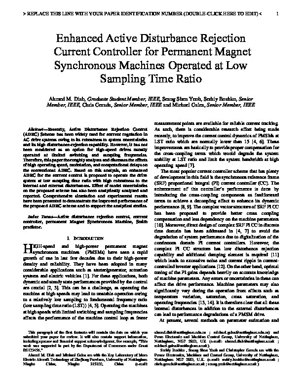Enhanced Active Disturbance Rejection Current Controller for Permanent Magnet Synchronous Machines Operated at Low Sampling Time Ratio Thumbnail
