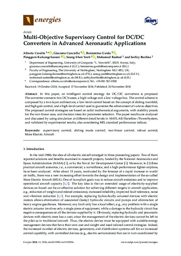 Multi-Objective Supervisory Control for DC/DC Converters in Advanced Aeronautic Applications Thumbnail