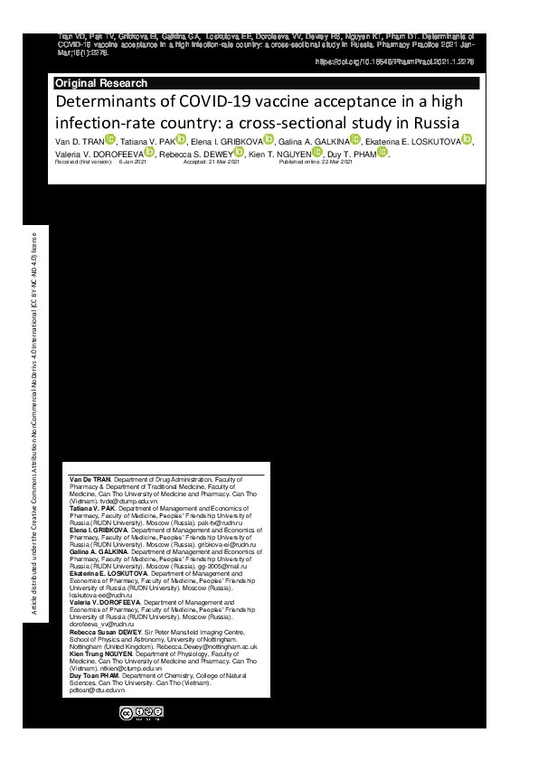 Determinants of COVID-19 vaccine acceptance in a high infection-rate country: a cross-sectional study in Russia Thumbnail
