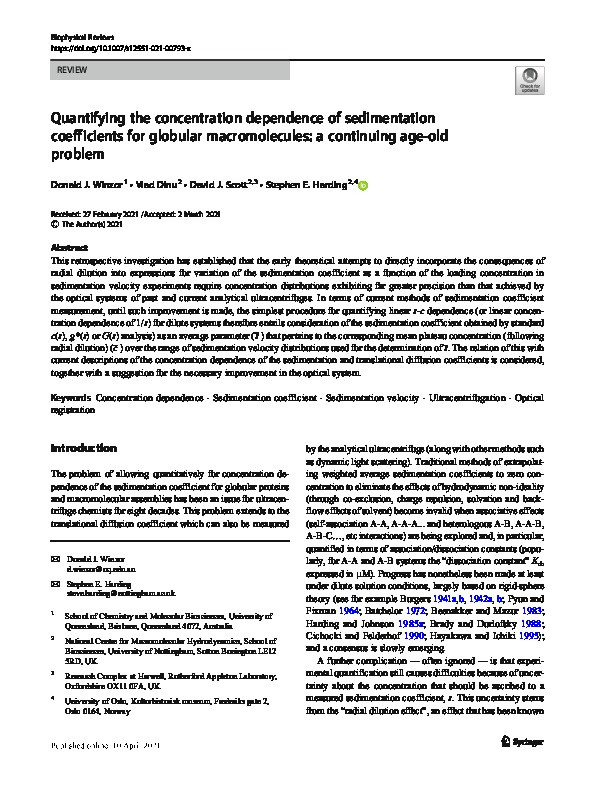 Quantifying the concentration dependence of sedimentation coefficients for globular macromolecules: a continuing age-old problem Thumbnail