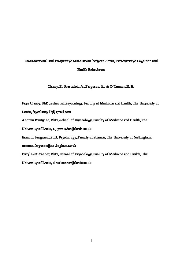 Cross-sectional and prospective associations between stress, perseverative cognition and health behaviours Thumbnail