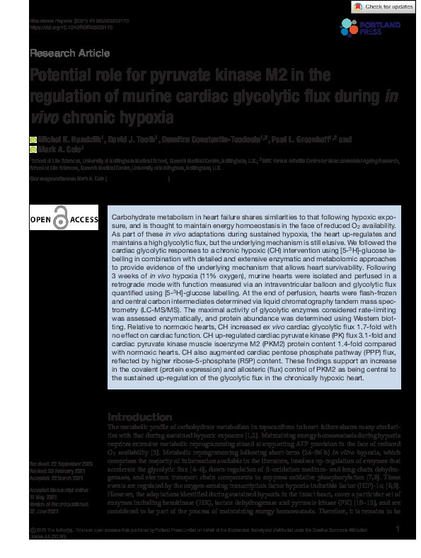 Potential role for pyruvate kinase M2 in the regulation of murine cardiac glycolytic flux during in vivo chronic hypoxia Thumbnail
