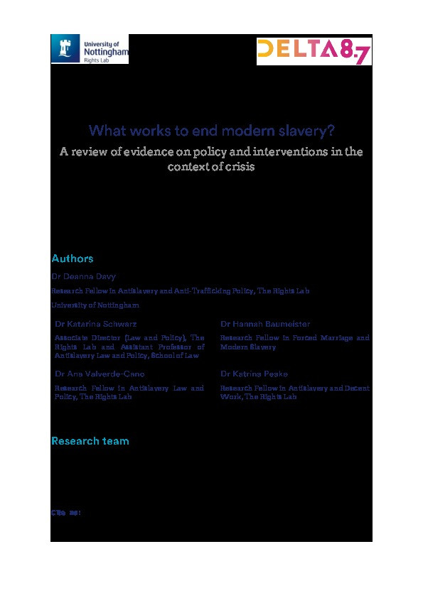 What works to end modern slavery? A review of evidence on policy and interventions in the context of crisis Thumbnail