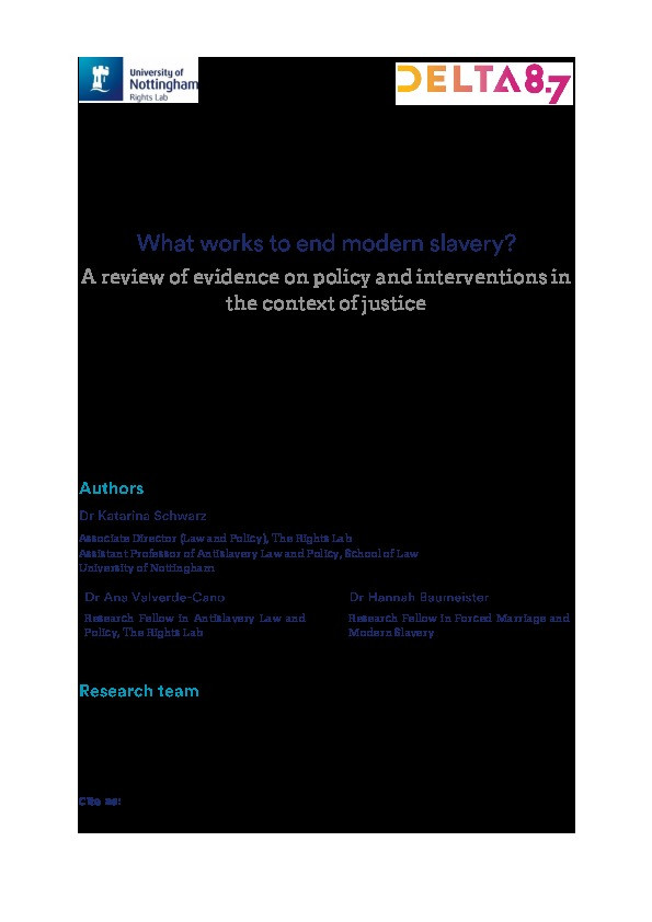 What works to end modern slavery? A review of evidence on policy and interventions in the context of justice Thumbnail