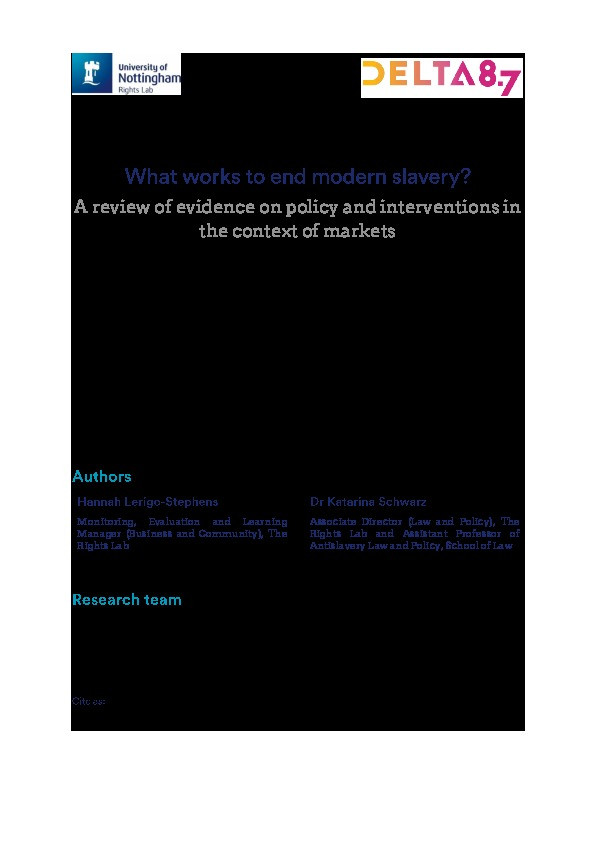 What works to end modern slavery? A review of evidence on policy and interventions in the context of markets Thumbnail