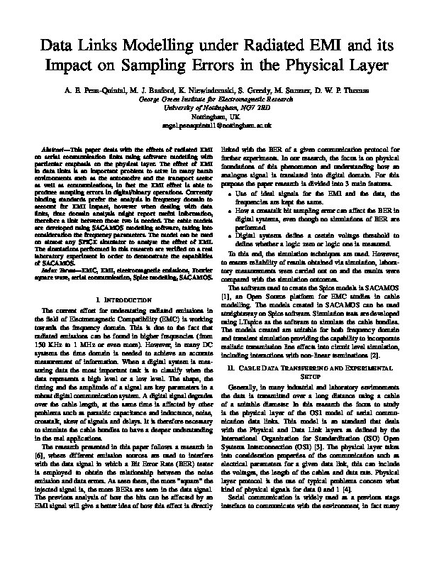 Data Links Modelling under Radiated EMI and its Impact on Sampling Errors in the Physical Layer Thumbnail