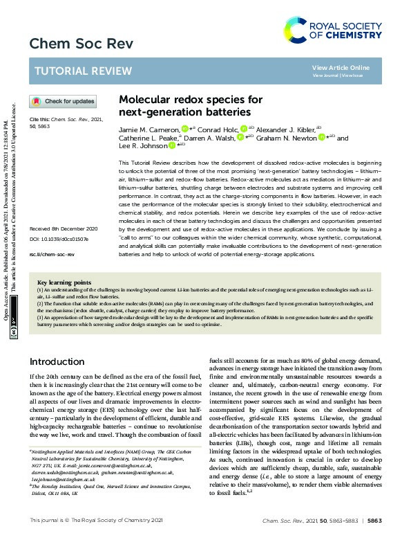 Molecular redox species for next-generation batteries Thumbnail