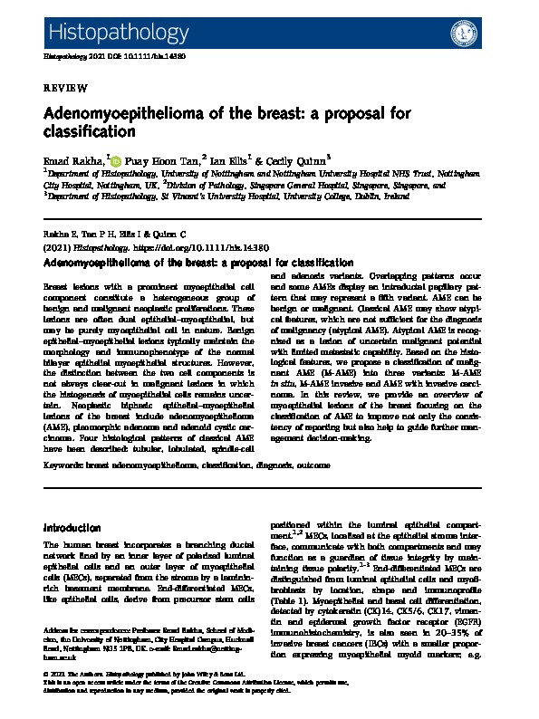 Adenomyoepithelioma of the breast: A proposal for classification Thumbnail