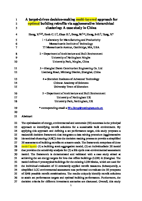 A target-driven decision-making multi-layered approach for optimal building retrofits via agglomerative hierarchical clustering: A case study in China Thumbnail