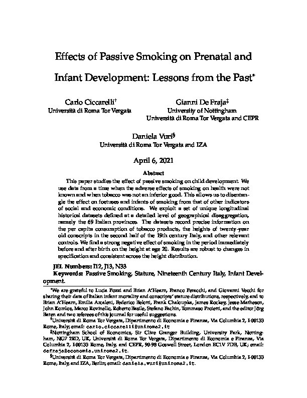 Effects of Passive Smoking on Prenatal and Infant Development: Lessons from the Past Thumbnail