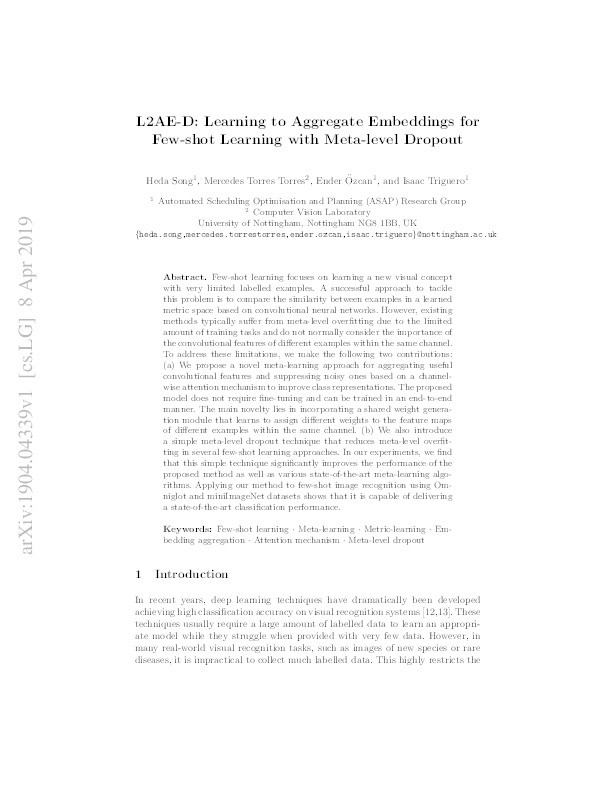 L2AE-D: Learning to Aggregate Embeddings for Few-shot Learning with Meta-level Dropout Thumbnail