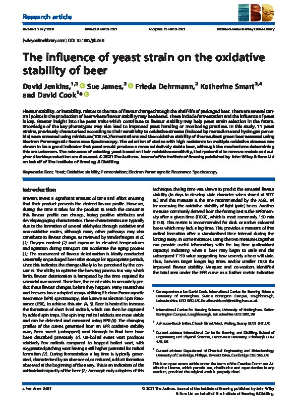 The influence of yeast strain on the oxidative stability of beer Thumbnail