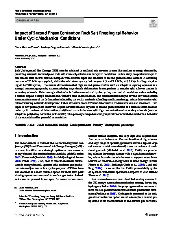 Impact of Second Phase Content on Rock Salt Rheological Behavior Under Cyclic Mechanical Conditions Thumbnail