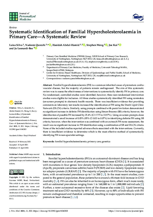 Systematic Identification of Familial Hypercholesterolaemia in Primary Care—A Systematic Review Thumbnail