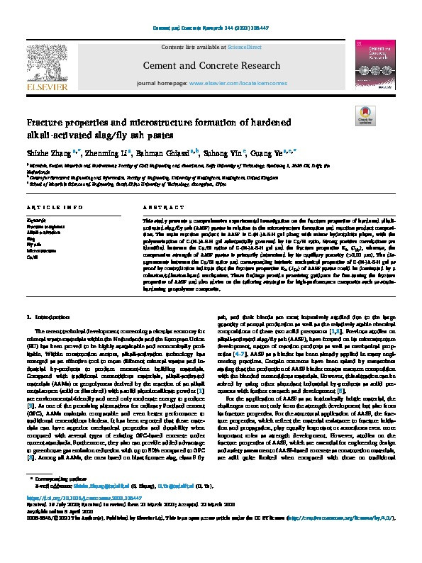 Fracture properties and microstructure formation of hardened alkali-activated slag/fly ash pastes Thumbnail