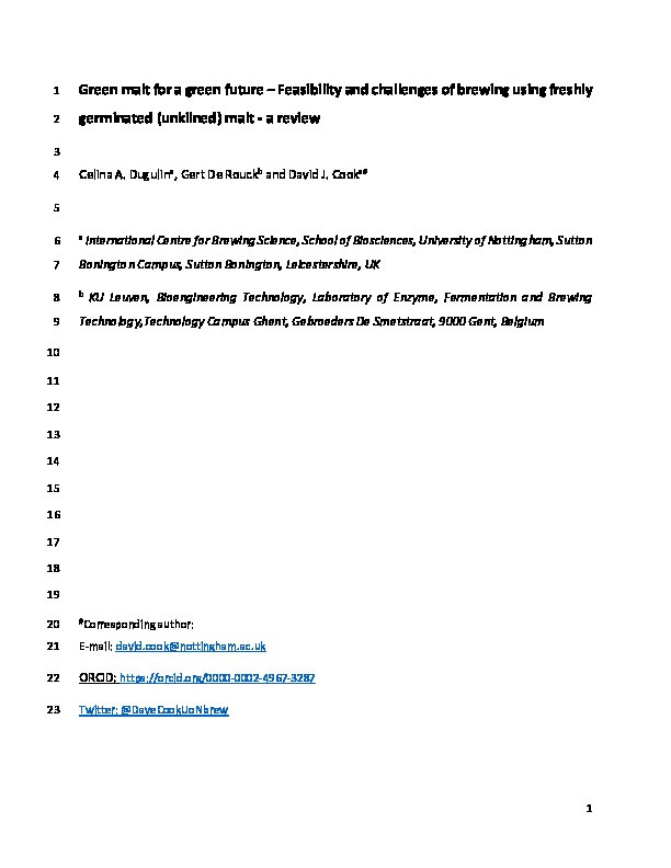 Green Malt for a Green Future – Feasibility and Challenges of Brewing Using Freshly Germinated (Unkilned) Malt: A Review Thumbnail