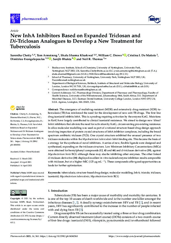 New InhA Inhibitors Based on Expanded Triclosan and Di-Triclosan Analogues to Develop a New Treatment for Tuberculosis Thumbnail