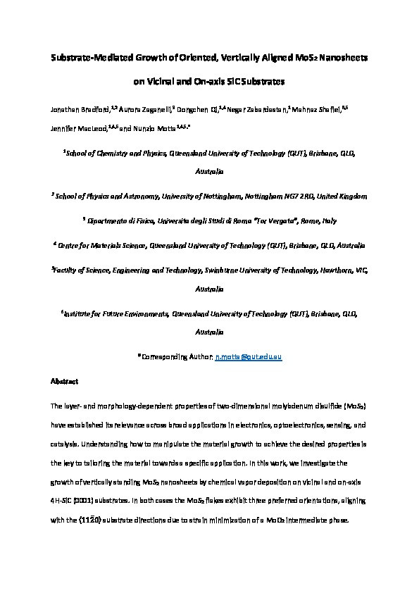Substrate-mediated growth of oriented, vertically aligned MoS2 nanosheets on vicinal and on-axis SiC substrates Thumbnail