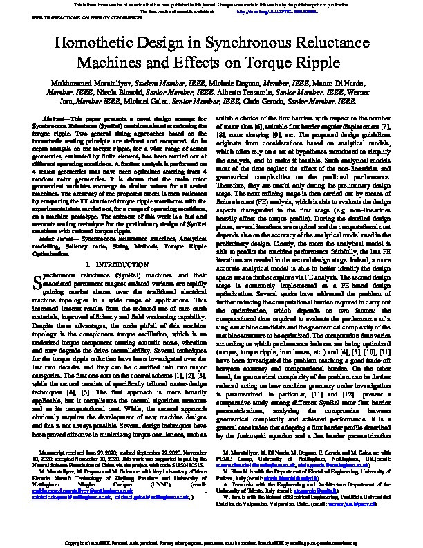 Homothetic Design in Synchronous Reluctance Machines and Effects on Torque Ripple Thumbnail