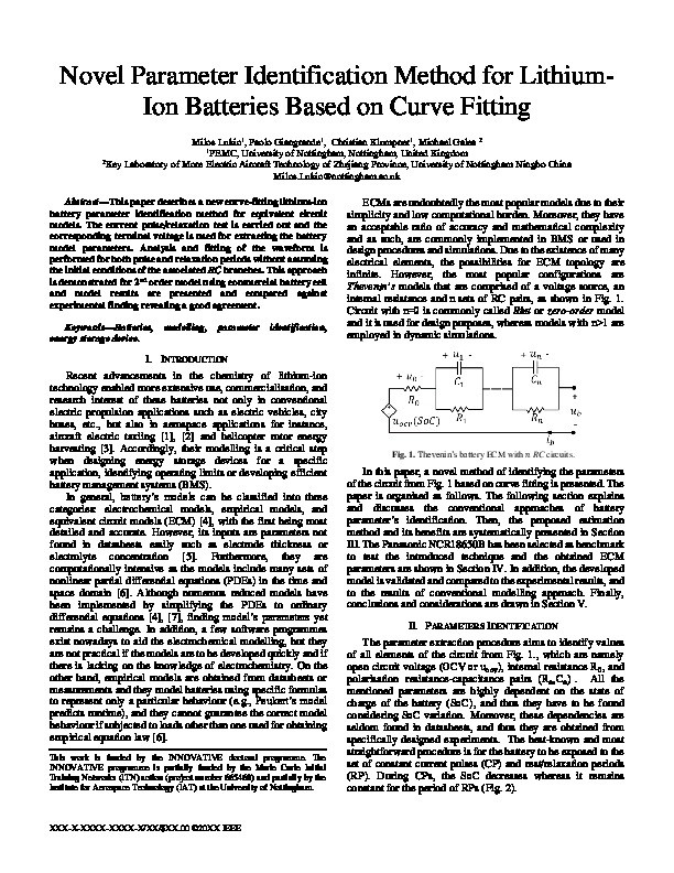 Novel Parameter Identification Method for Lithium-Ion Batteries Based on Curve Fitting Thumbnail