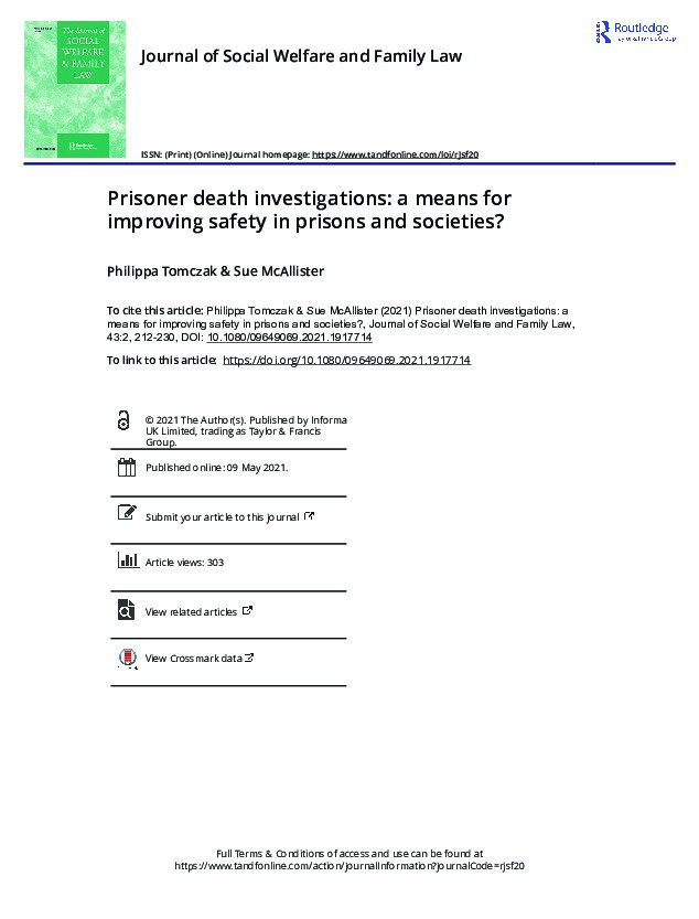 Prisoner death investigations: a means for improving safety in prisons and societies? Thumbnail