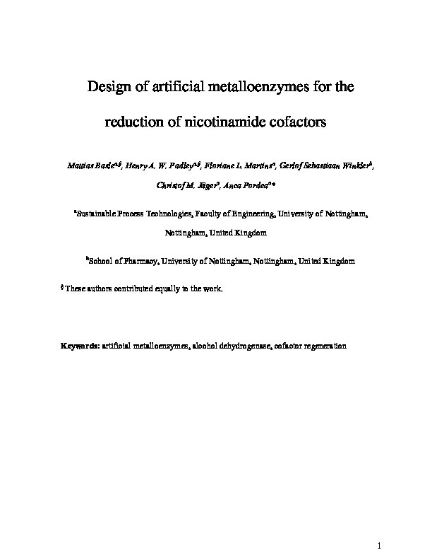 Design of artificial metalloenzymes for the reduction of nicotinamide cofactors Thumbnail