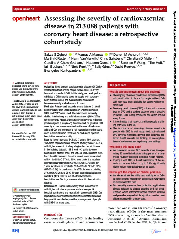 Assessing the severity of cardiovascular disease in 213 088 patients with coronary heart disease: a retrospective cohort study Thumbnail
